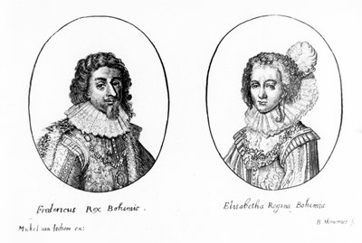 Frederik V van Bohemen en Elizabeth, Koningin van Bohemen, prent gemaakt door Balthasar Moncornet, ca. 1630 door Michel van Iochem